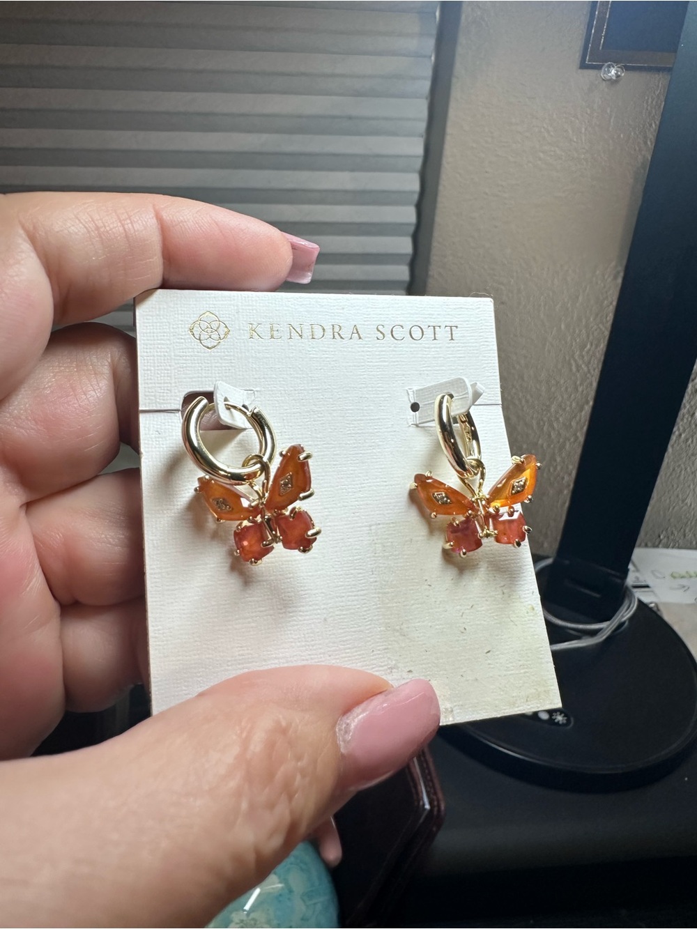 NWT Kendra Scott Gold Bianca Butterfly Huggie Earrings in HTF Orange/Pink Mix